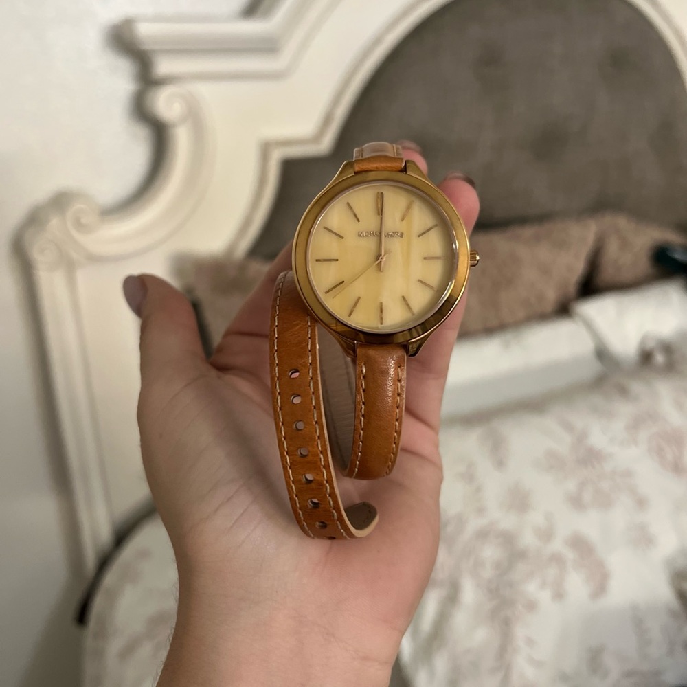 Kenneth Cole Gold Dial with Brown Leather Strap Watch